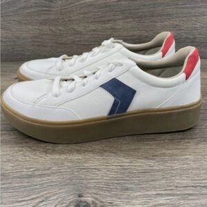 Dr. Scholl's White Sneakers with Blue Chevron and Red Heel Accent